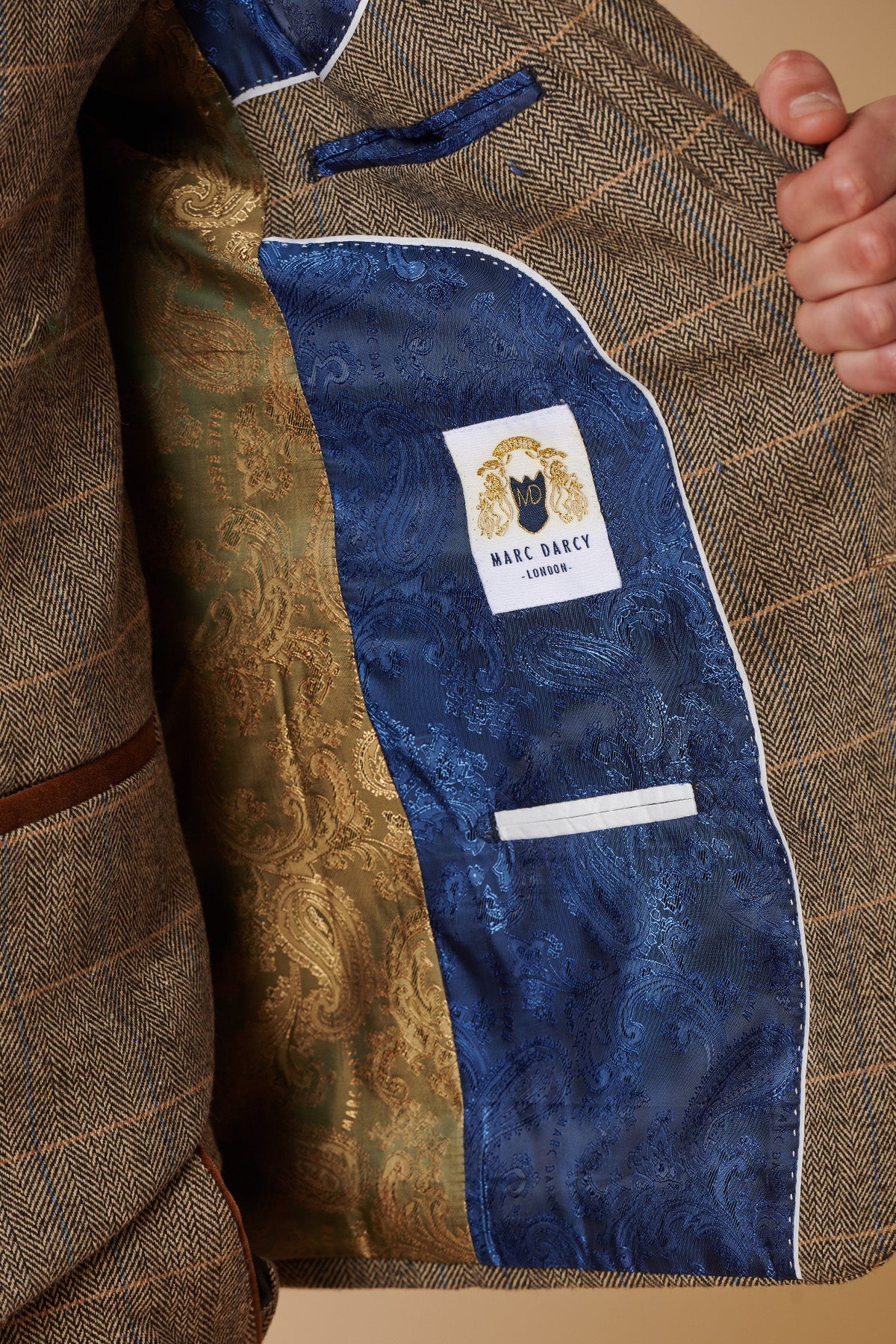 Heren 3-delig visgraat tweed bruin geruit pak, getailleerde pasvorm, dubbele klassieke pasvorm