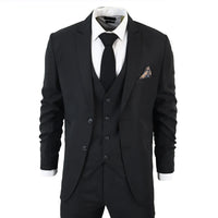 IM1 Men's Classic Black Plain Tailored Fit 3-Piece Suit