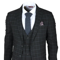 IM3 Men's Black Checked Tailored Fit 3-Piece Suit
