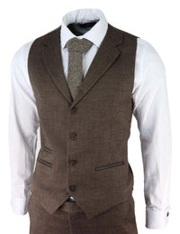 Men's Brown Herringbone Tweed 3 Piece Suit