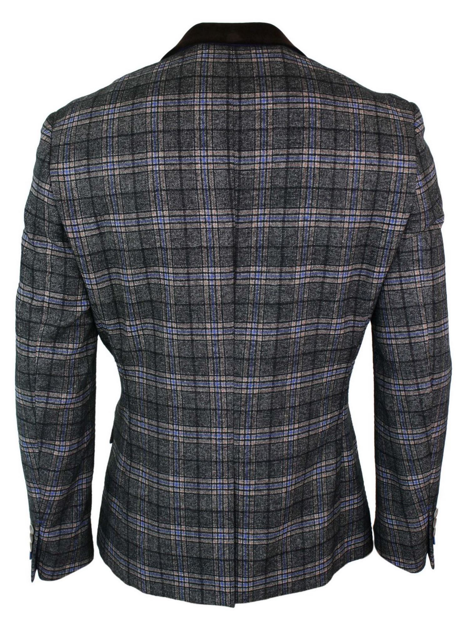 Cavani Archie - Mens Vintage Tweed Check Blazer Jacket-Black
