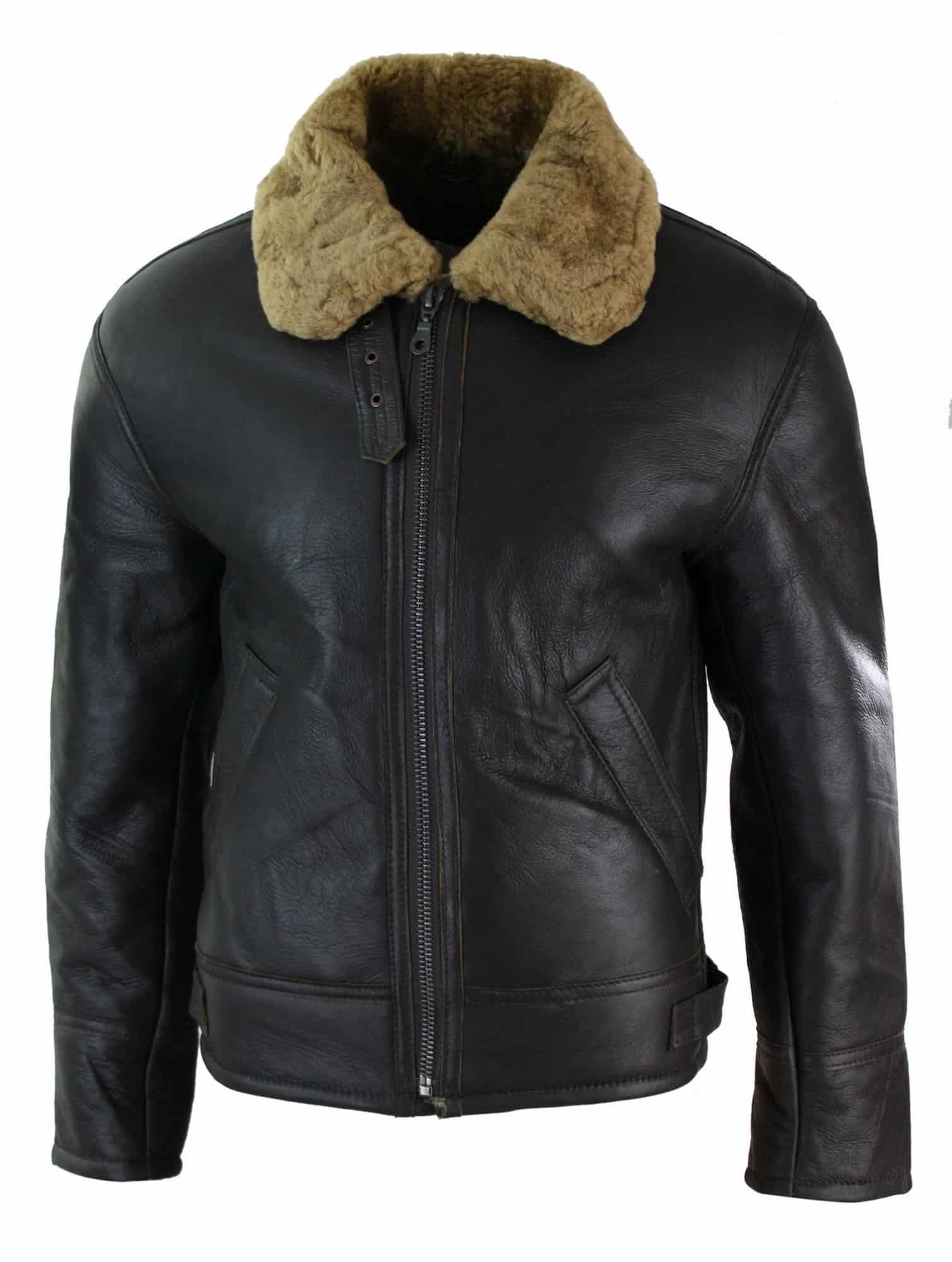 Mens Real Leather Sherling Sheepskin Original B3 Flying Pilot Jacket Warm Winter-B3 Brown Ginger