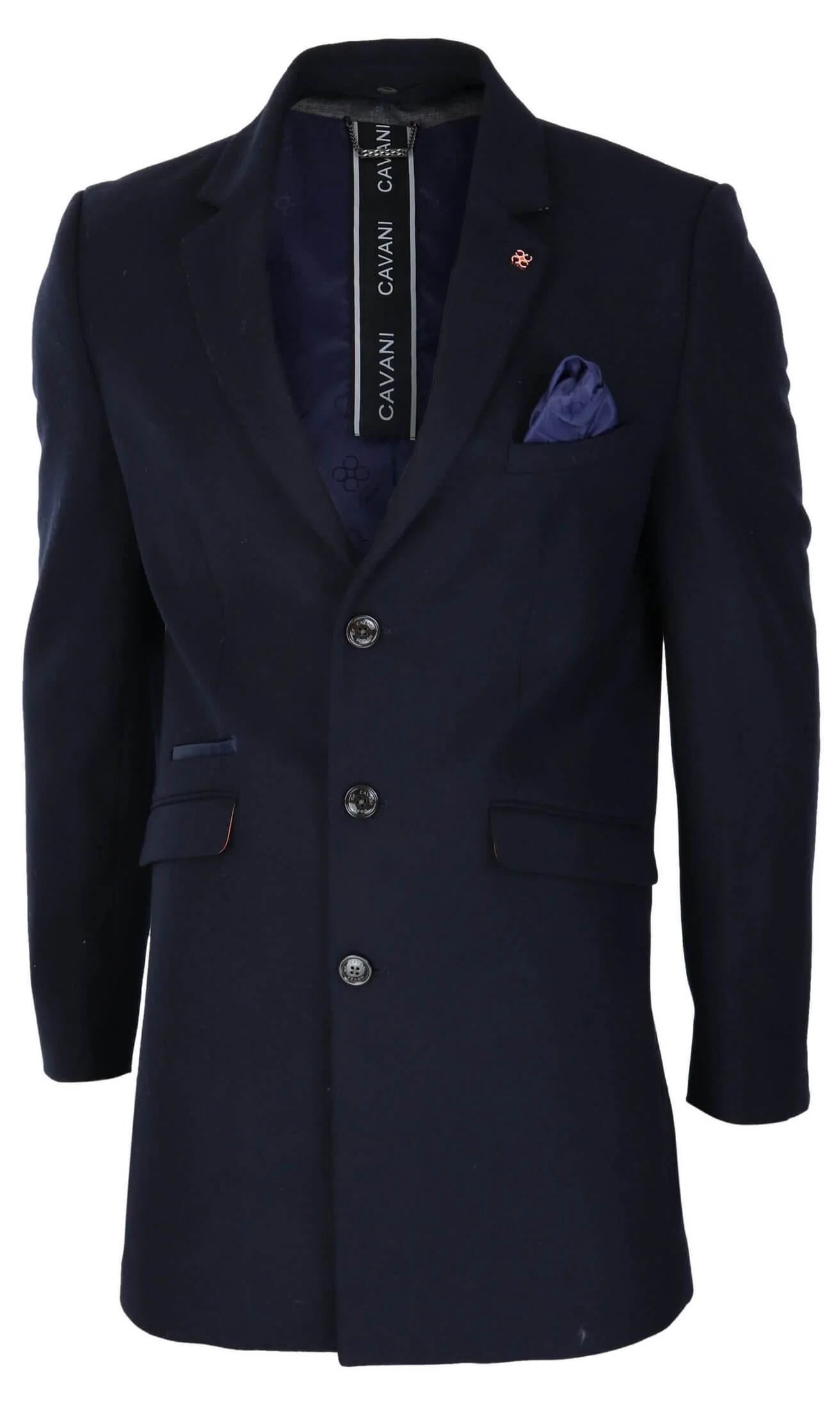 Cavani Mens Classic 3/4 Length Navy Overcoat