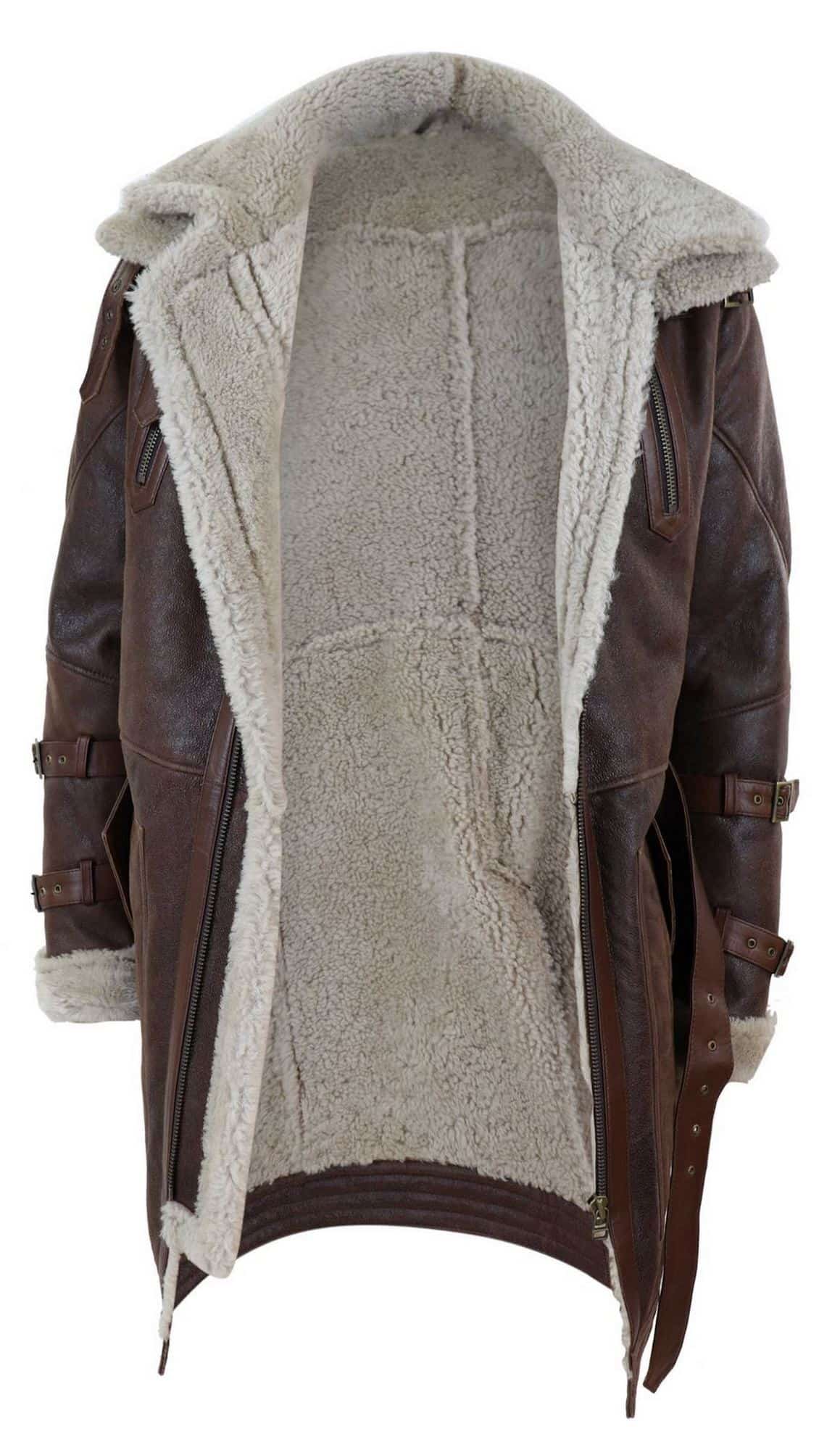 Mens 3/4 Shearling Sheepskin Long Jacket