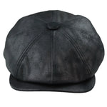 Men's 8 Panel Razor Baker Boy Hat PU Leather Blinders Newsboy Flat Cap Black