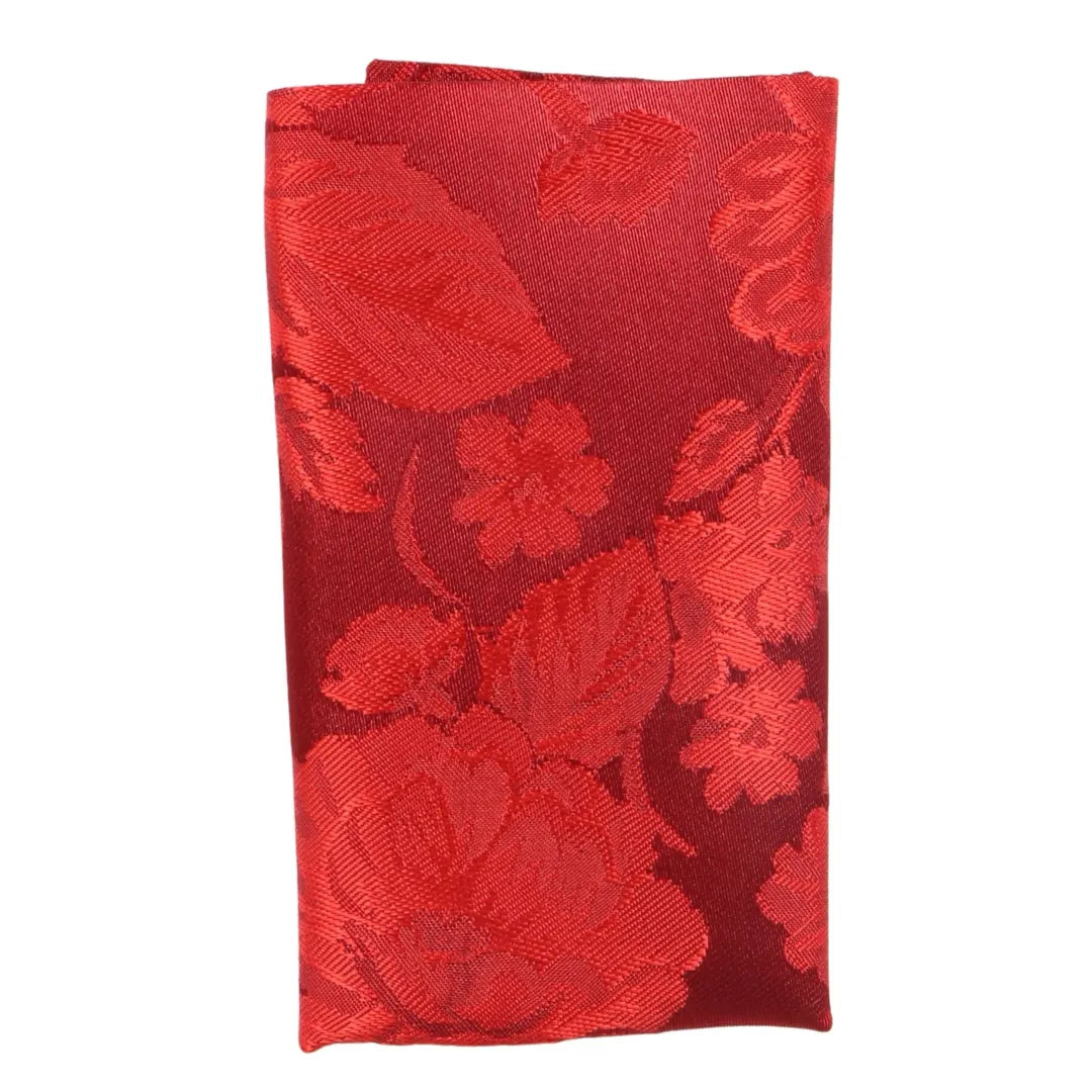 Men's Tie Pocket Sqaure Set Formal Floral Necktie - Red