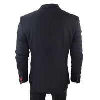 James Men's Classic Black 3-Piece Suit with Red Pocket Square