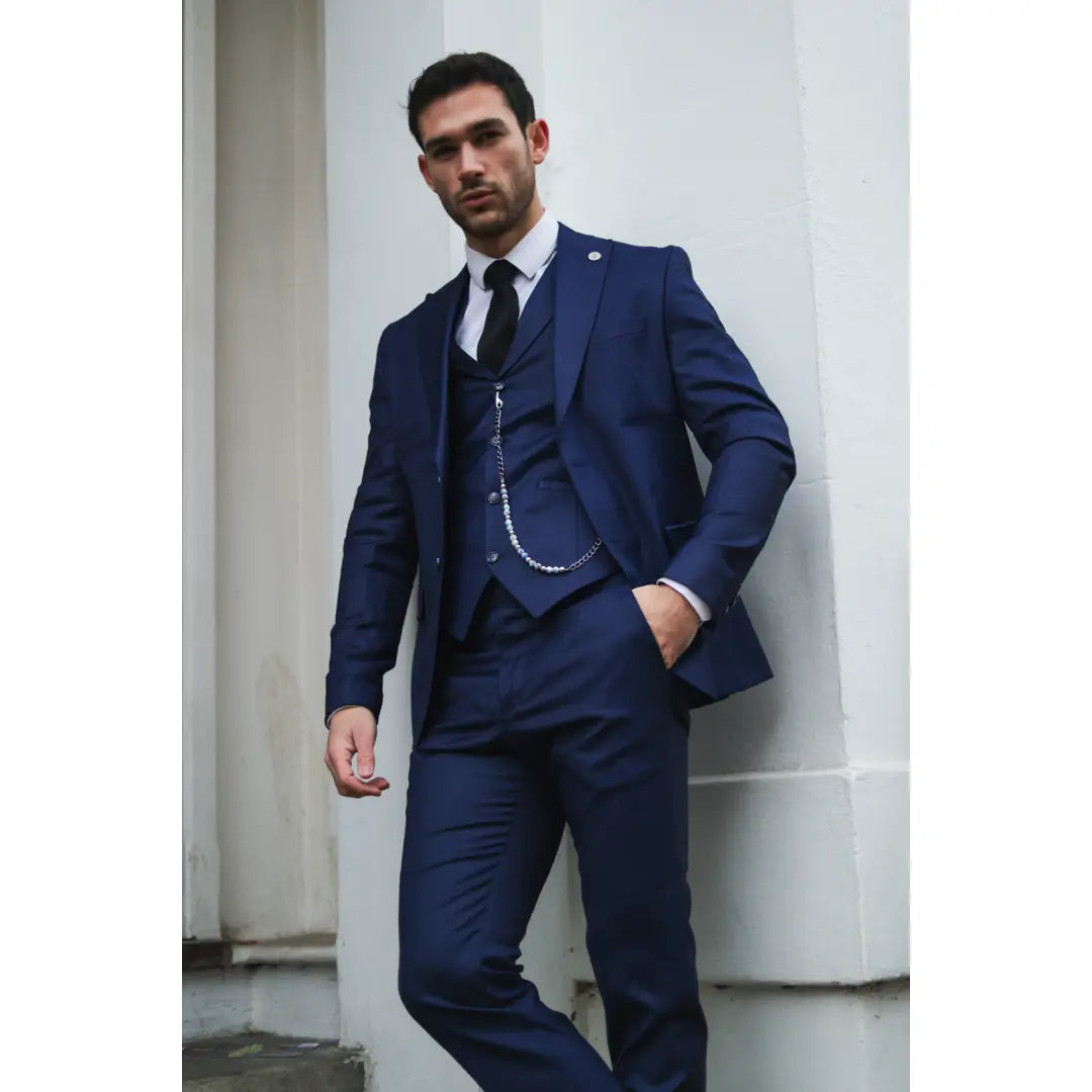James Men's 3-Piece Navy Blue Tailored Fit Suit