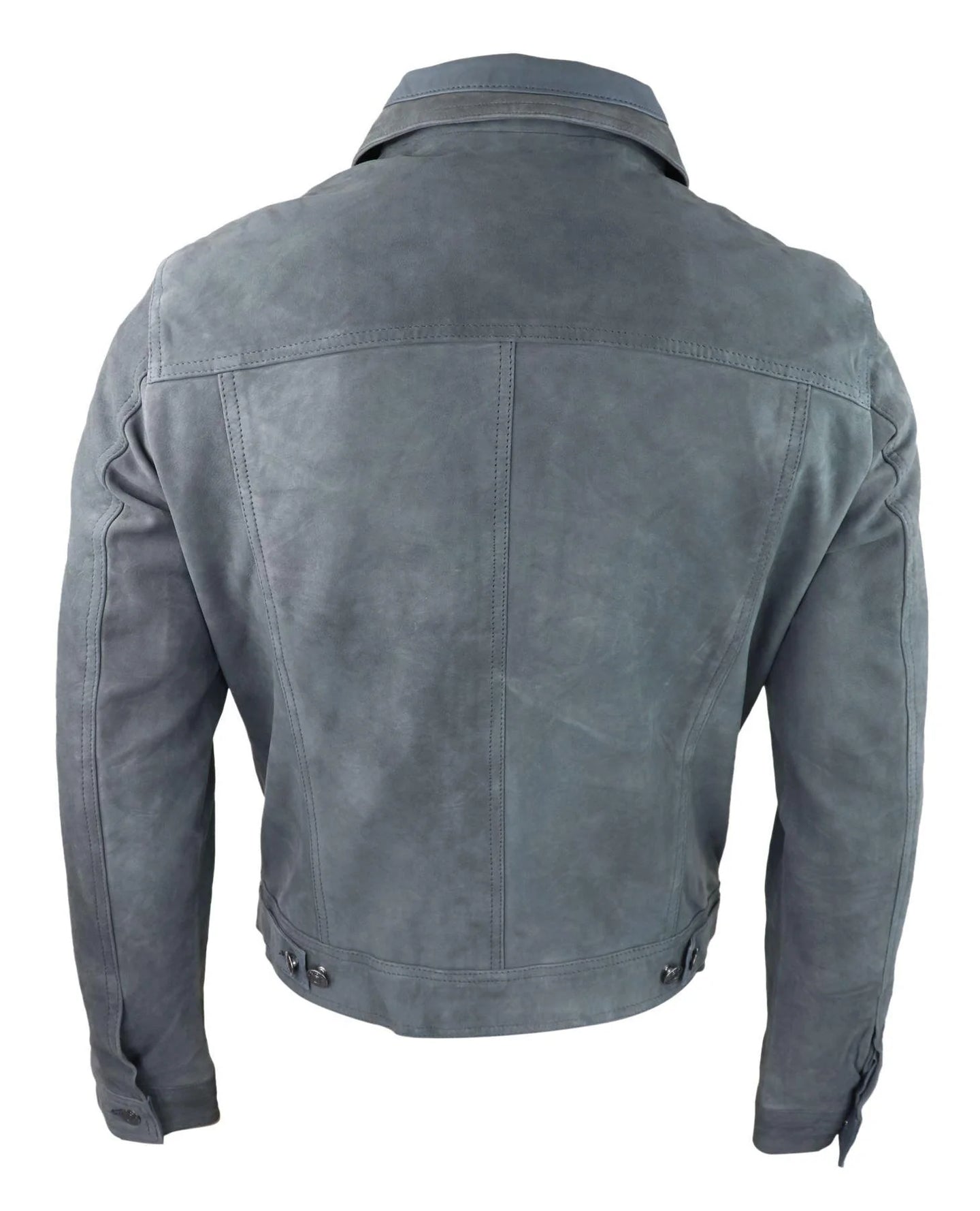Mens Genuine Suede Jacket Leather Jeans Denim Short Mens Biker Classic Vintage Grey