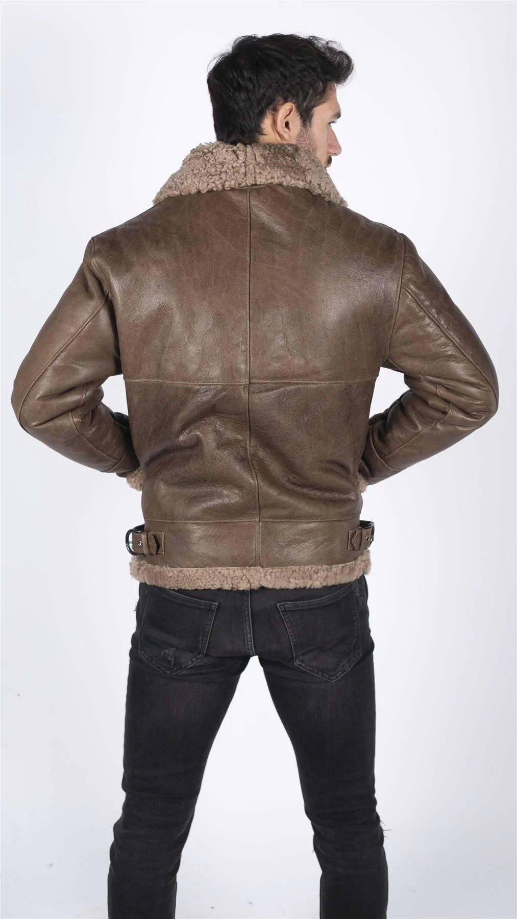 Mens Genuine Sheepskin Leather B3 Flying Aviator Vintage Brown Teddy Sheep Fur