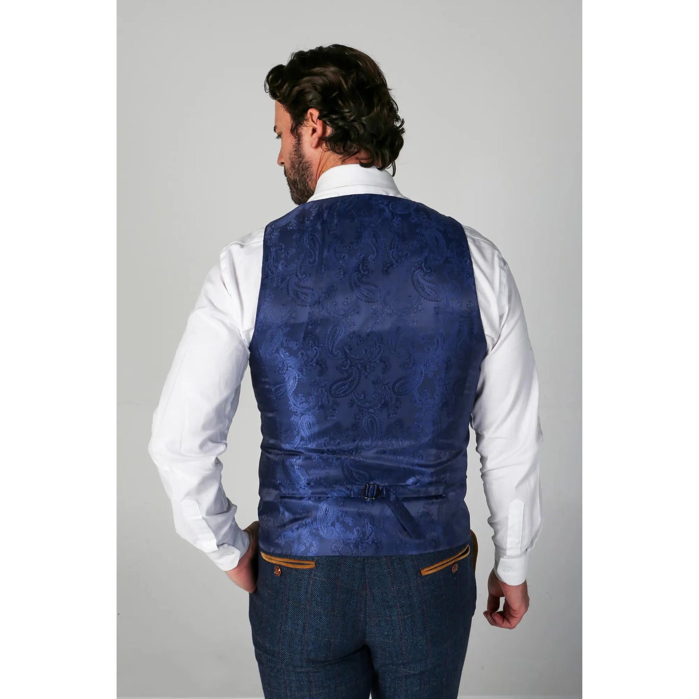 Scott - Men's Blue Tweed Checked Waistcoat