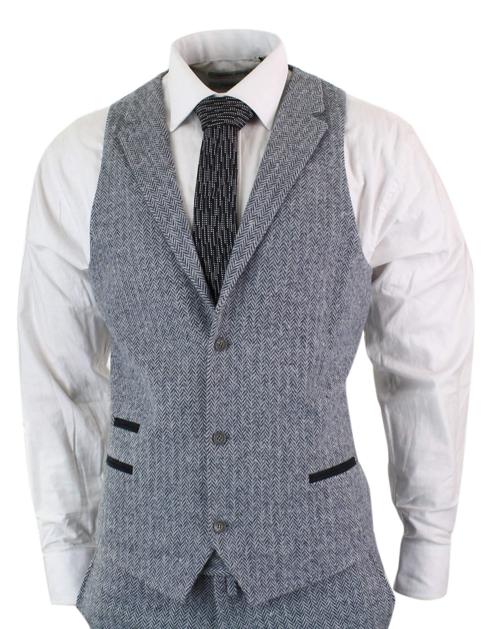 Men's Light Grey 3 Piece Tweed Herringbone Suit - STZ11