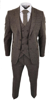 Mens Oak Brown 3 Piece Suit with Double Breasted Waistcoat