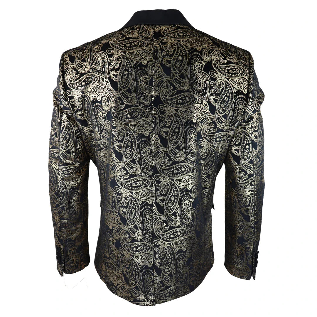 STZ64-65 - Men's Velvet Paisley Floral Blazer Black Tuxedo Jacket