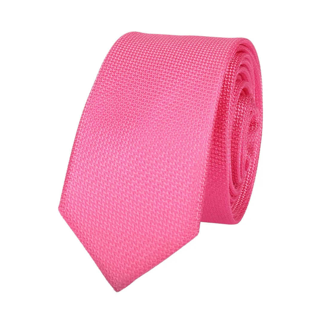 Men's Tie Pocket Sqaure Set Formal Solid Necktie - Fuschia