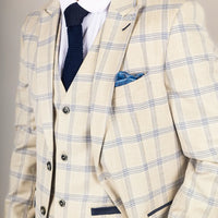 Warwick Men's Beige 3-Piece Checked Suit