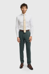Thomas - Heren olijfkleurige wolmix visgraat tweed broek