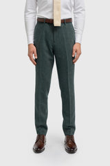Thomas - Heren olijfkleurige wolmix visgraat tweed broek