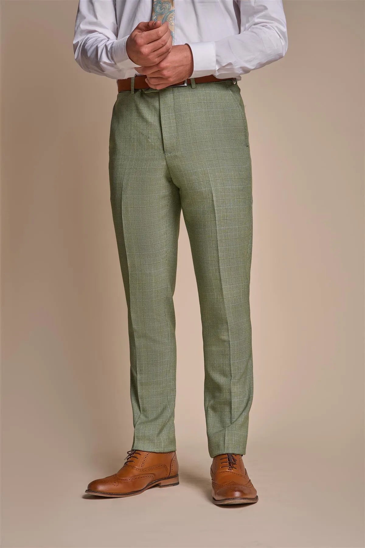 Caridi - Heren Sage Green Geruite Broek