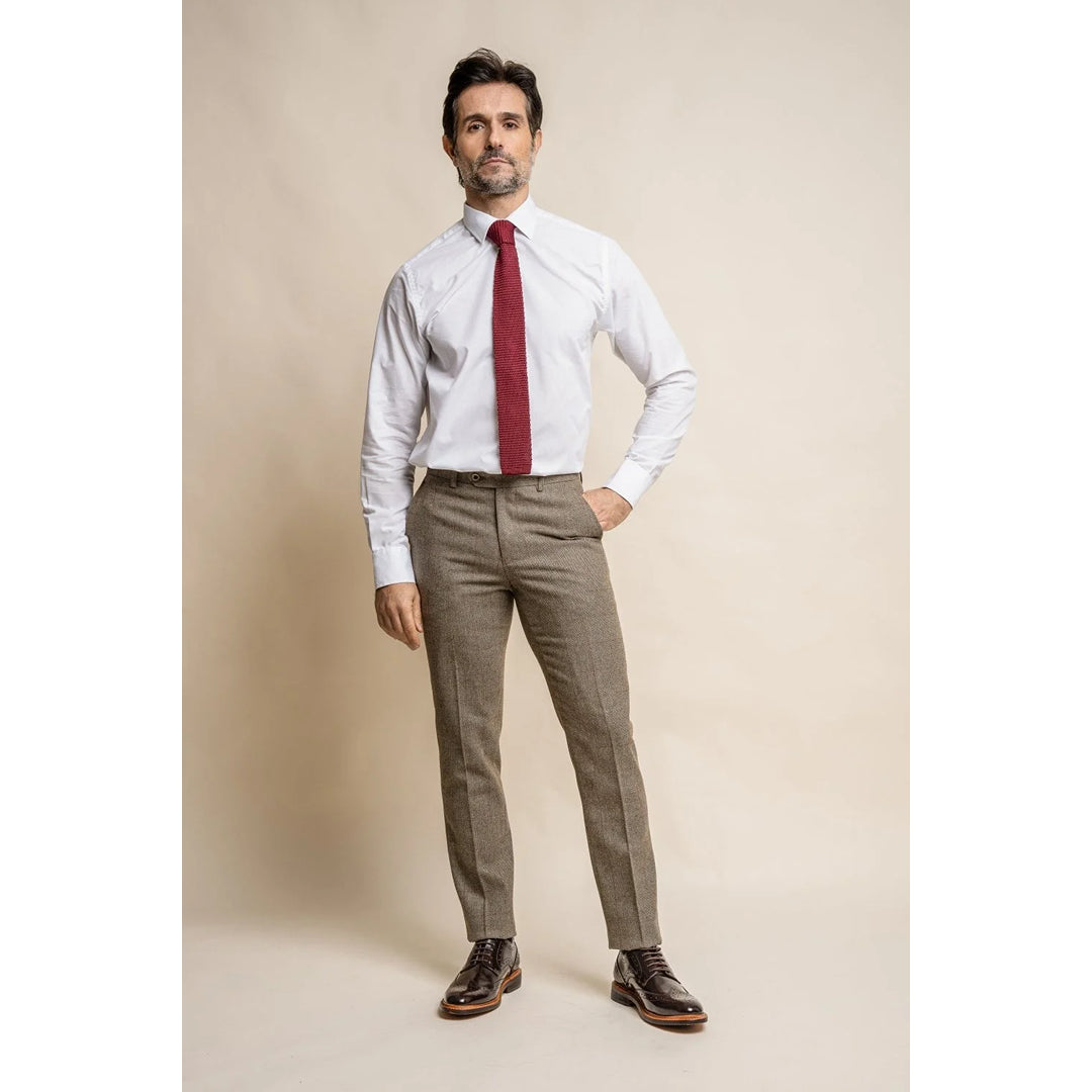 Gaston - Heren Tweed Olijfgroene Geruite Broek