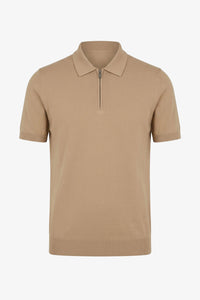 Beige gebreide polo met ritssluiting in de hals voor heren