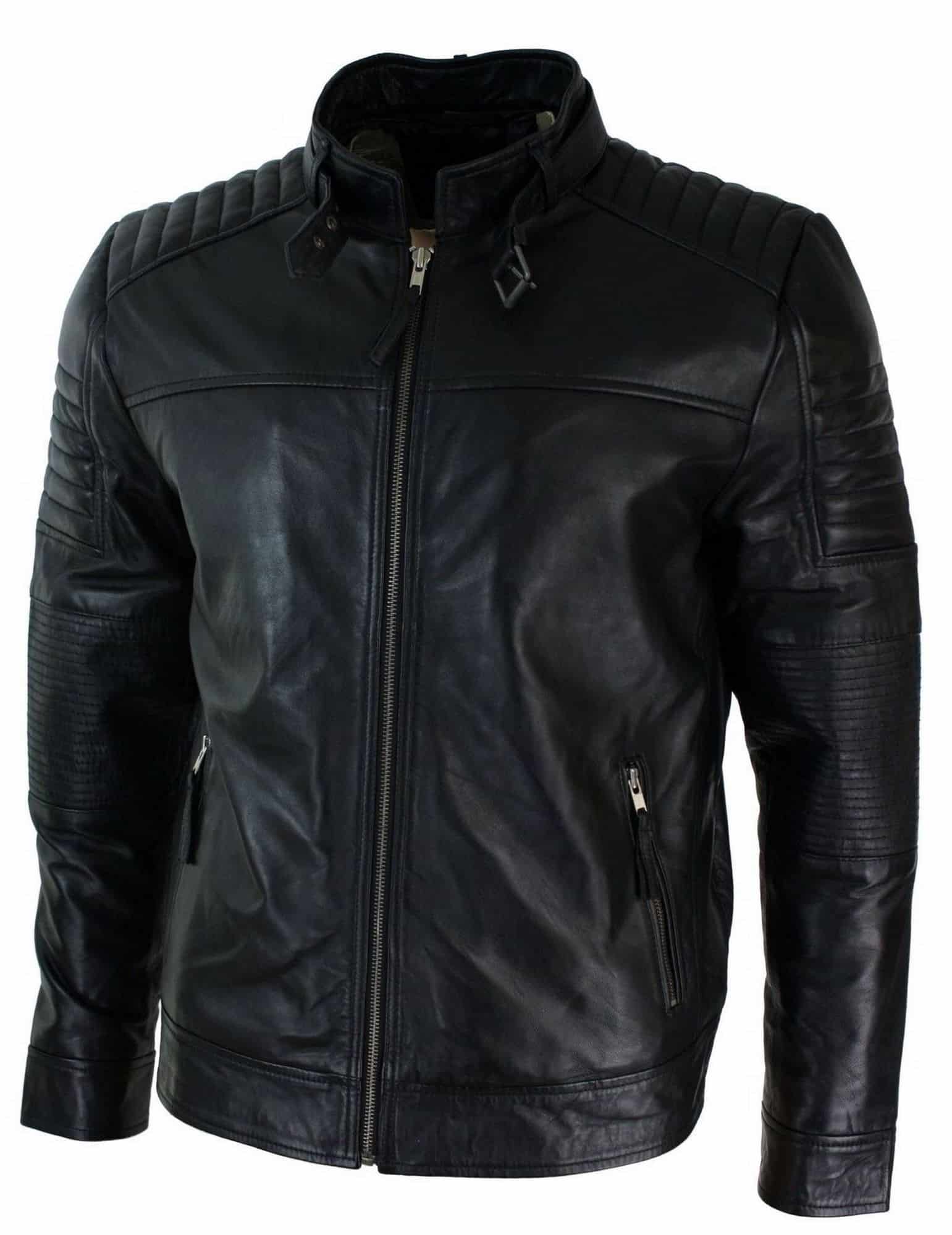 Genuine Real Leather Black Biker Mens Jacket Retro Vintage Tailored Fit UK