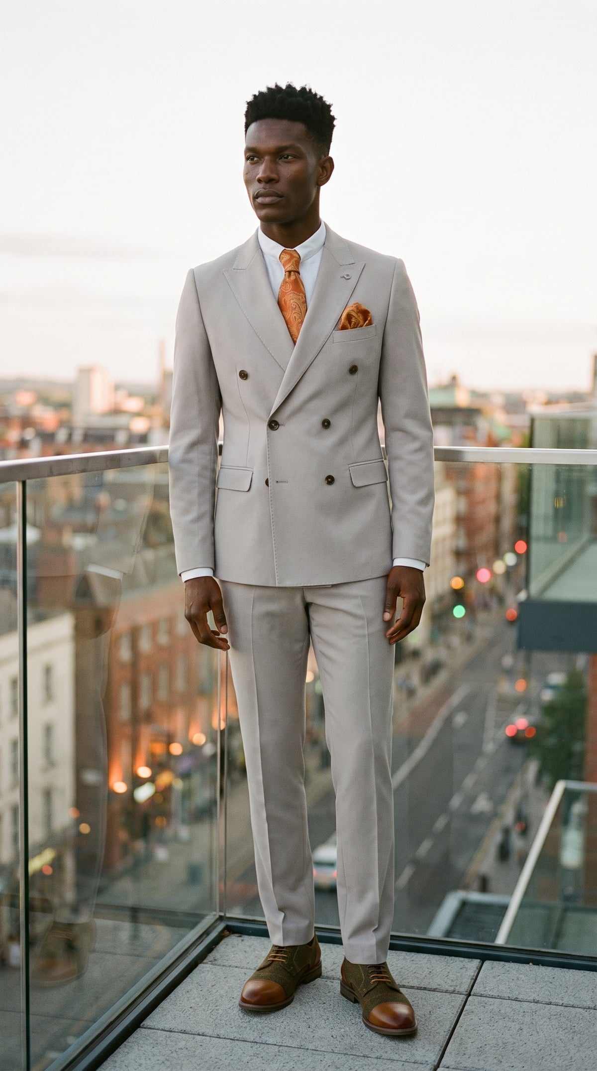 Look #660 styled with Mayfair - Herenpak met twee rij knopen, steenkleurig (2-delig)