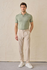 Beige geplooide Gurkha-broek voor heren, verstelbare taille, getailleerde pasvorm