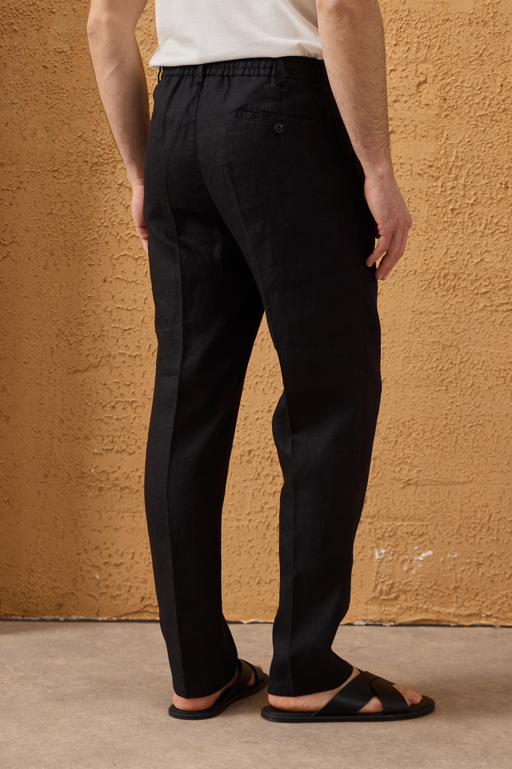Herenpak van zwart linnen, smart casual, 2-delig, met ritssluiting aan de voorkant, safari-stijl, zomer