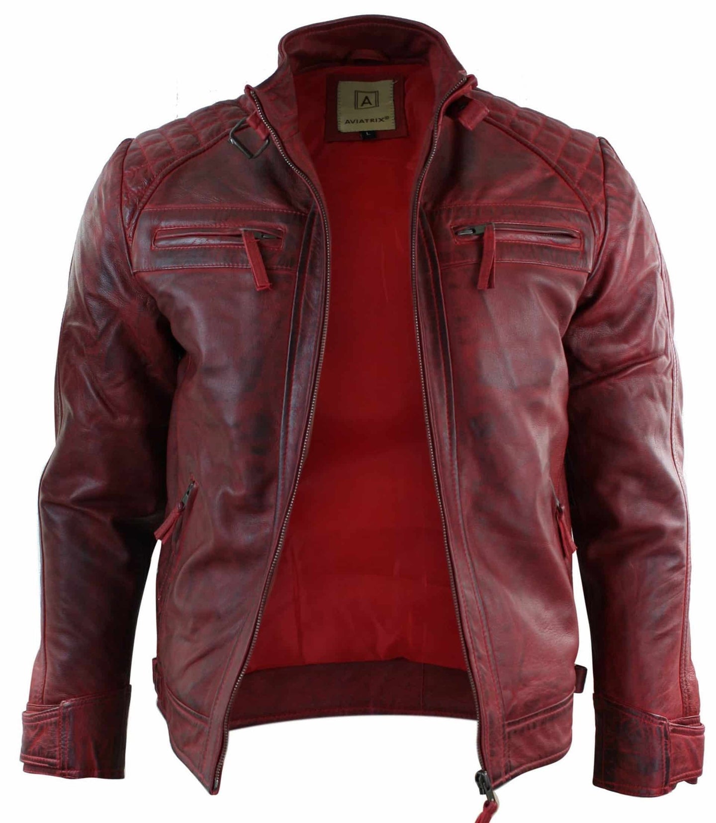 Real Leather Men's Red Distressed Leather Jacket