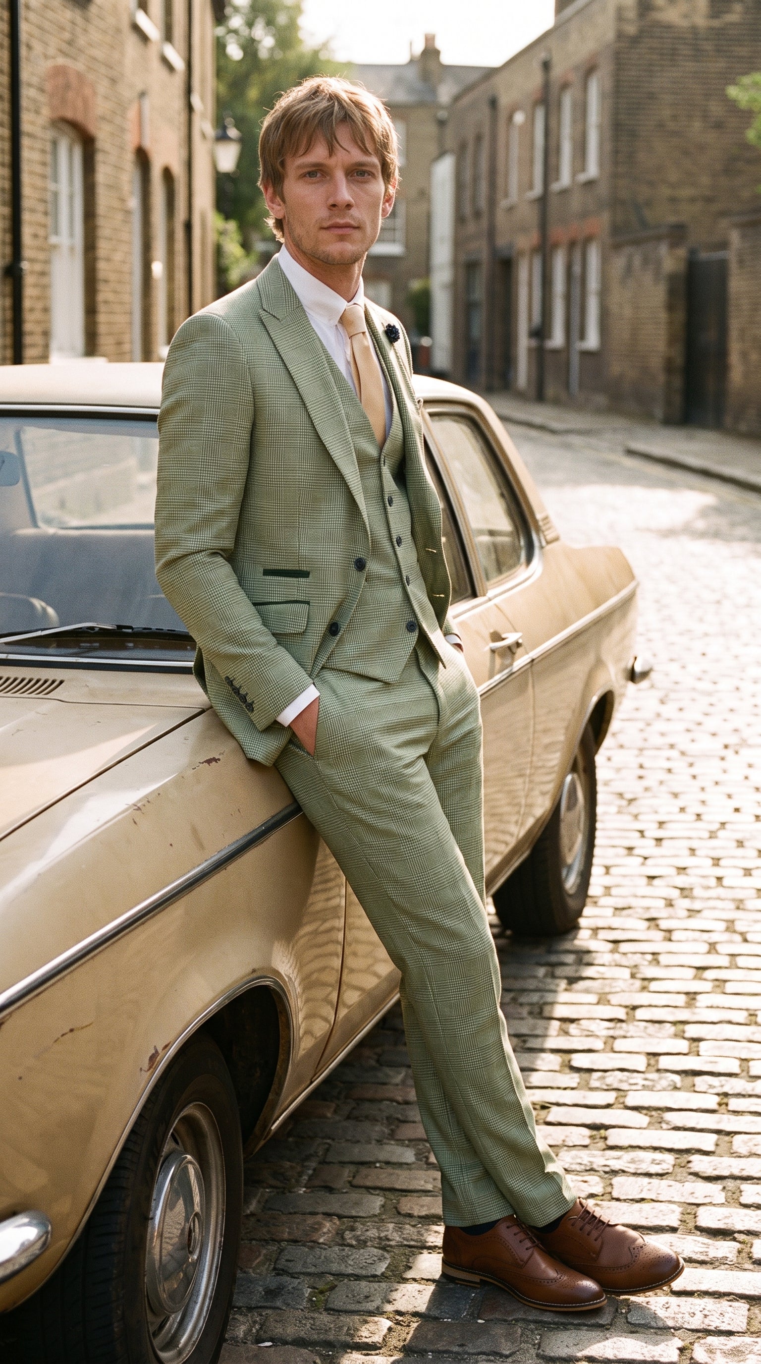 Look #257 styled with Caridi - Heren Sage Green 3-delig geruit pak