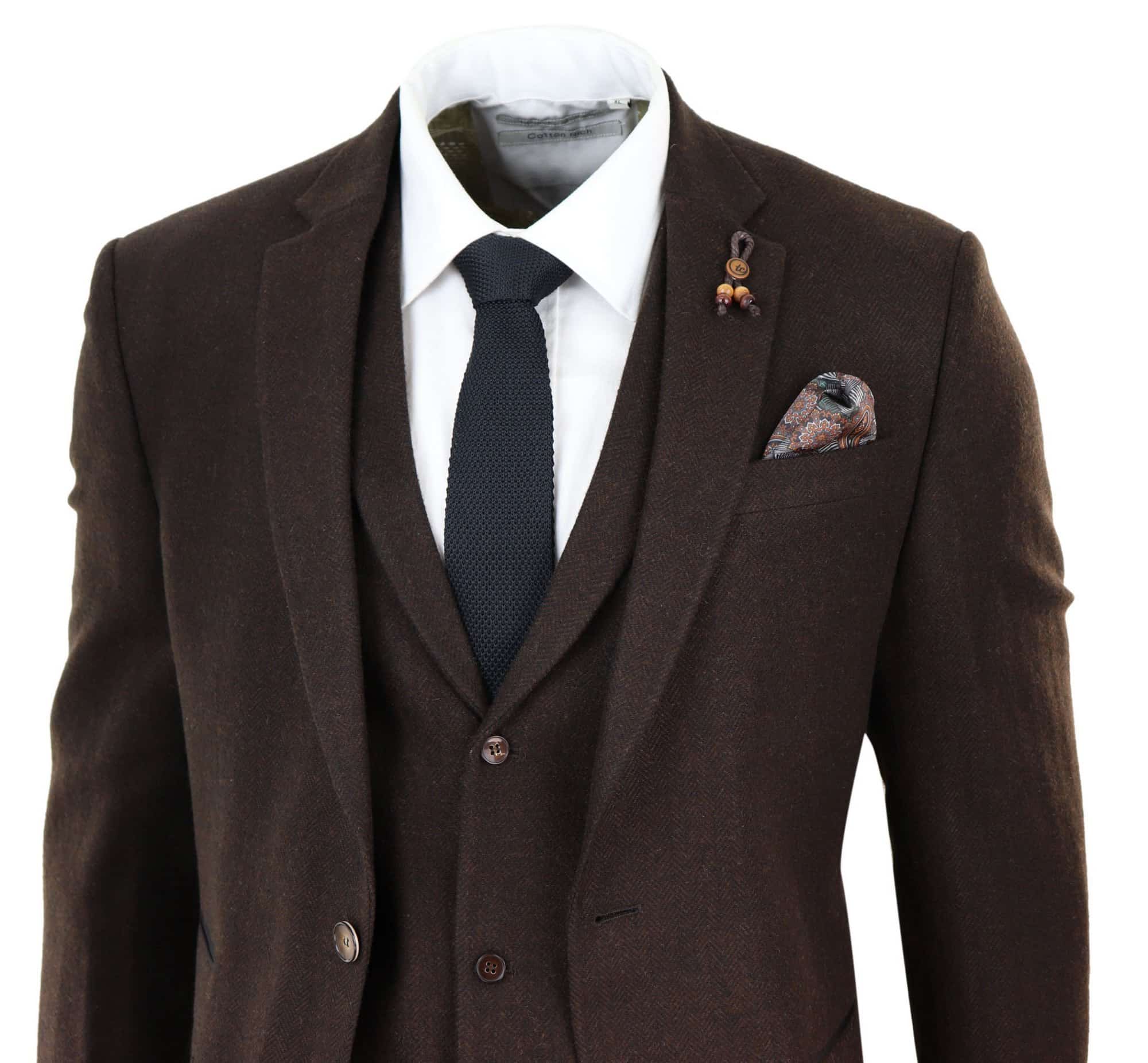 Brown Herringbone Tweed 3 Piece Suit