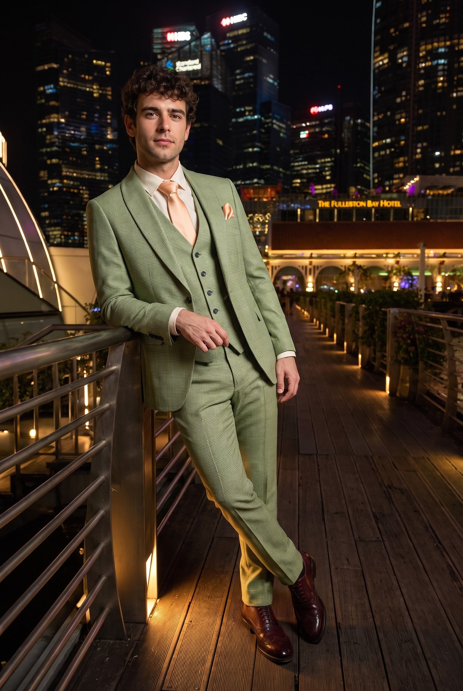 Look #308 styled with Caridi - Heren Sage Green 3-delig geruit pak