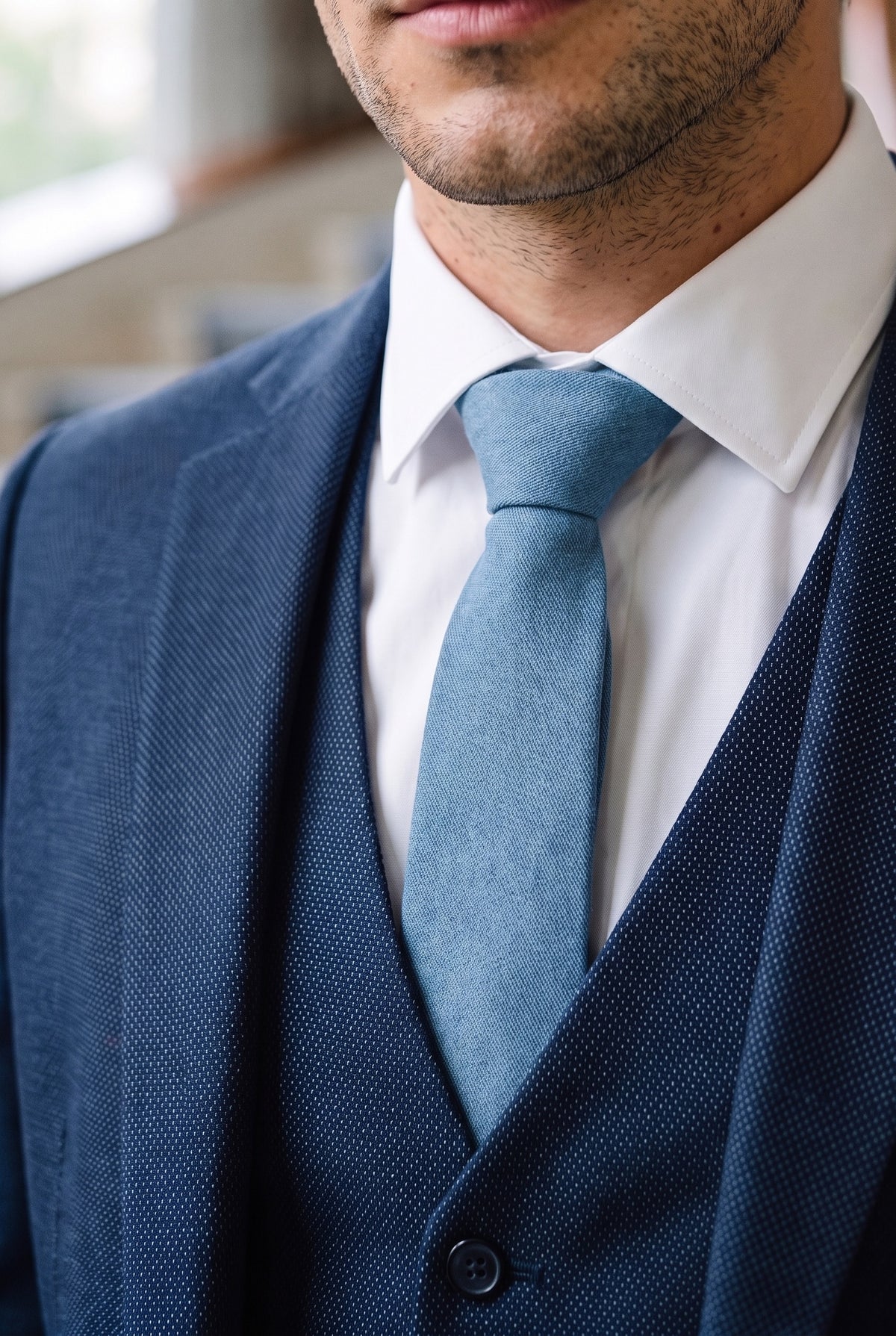Lichtblauwe heren das met suède afwerking
