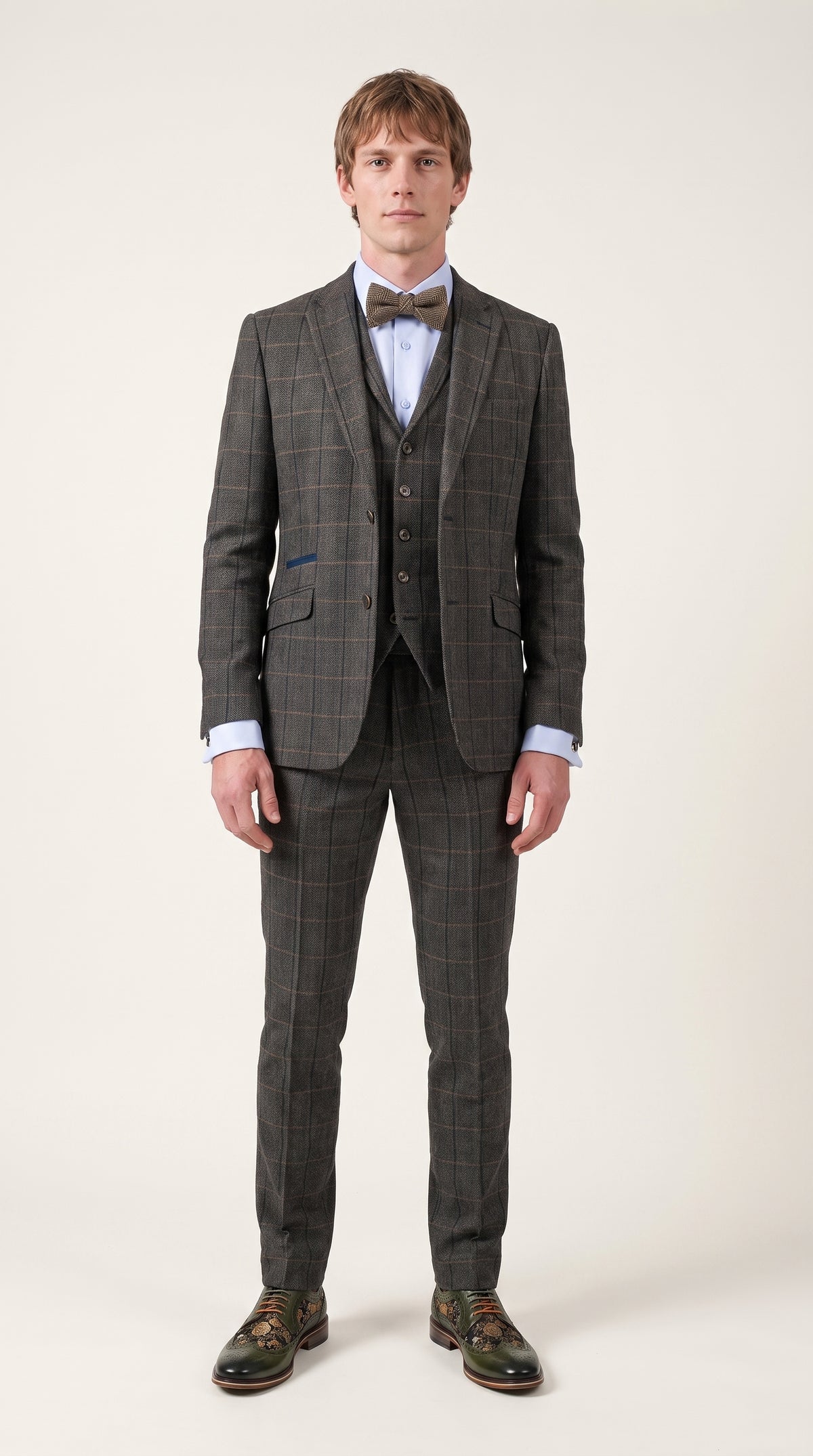 Look #330 styled with Cavani Albert - Heren visgraat tweed ruit 3-delig pak - Antraciet