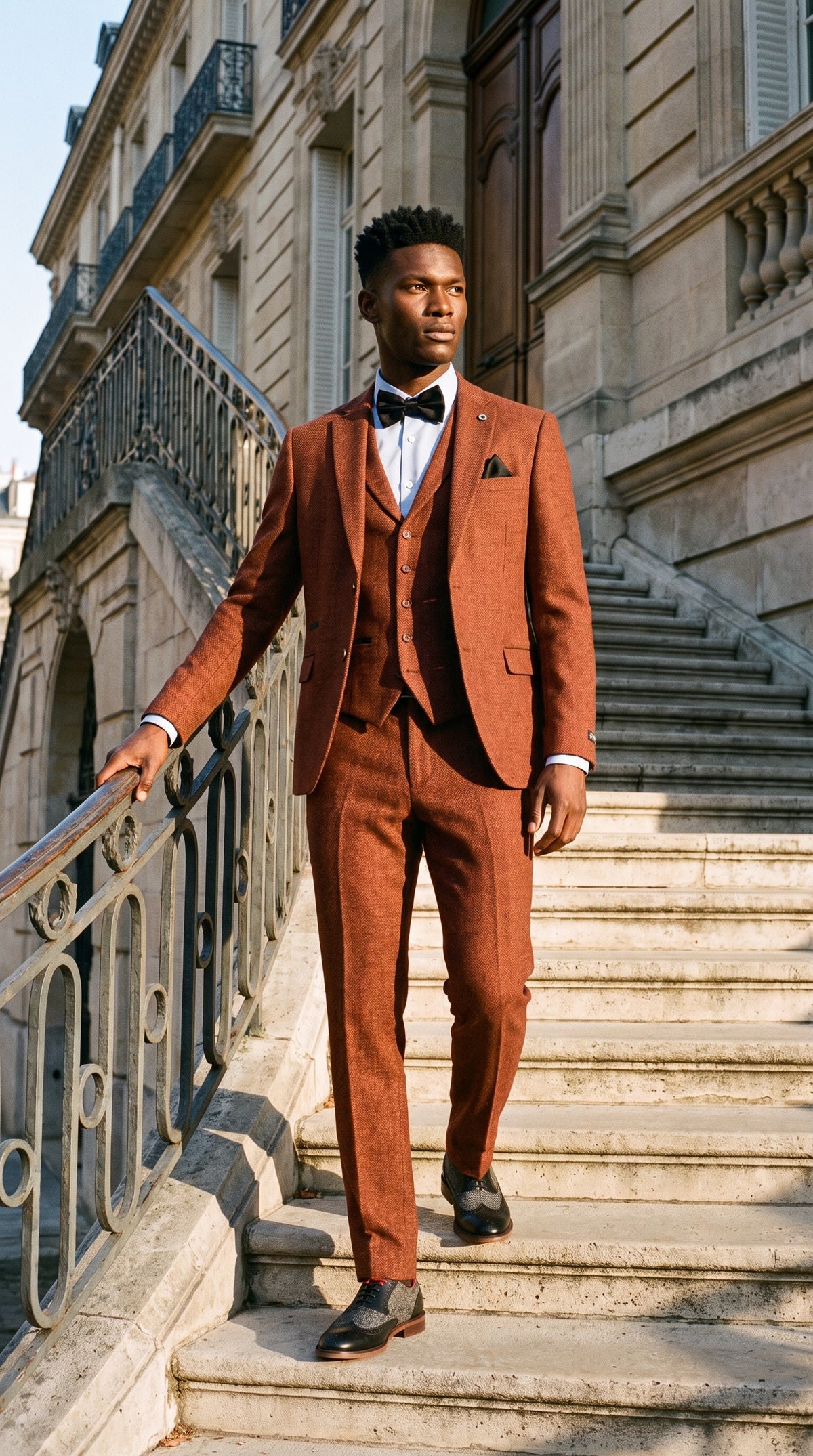 Look #279 styled with Roest visgraat tweed 3-delig pak