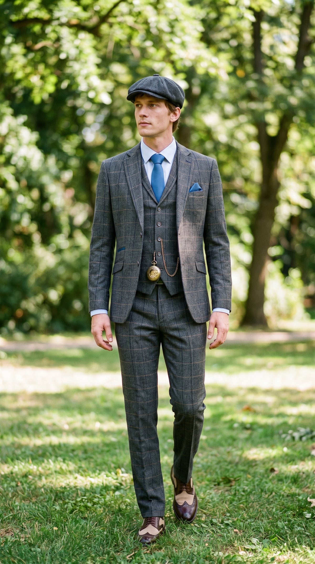 Look #132 styled with Cavani Albert - Heren visgraat tweed ruit 3-delig pak - Antraciet