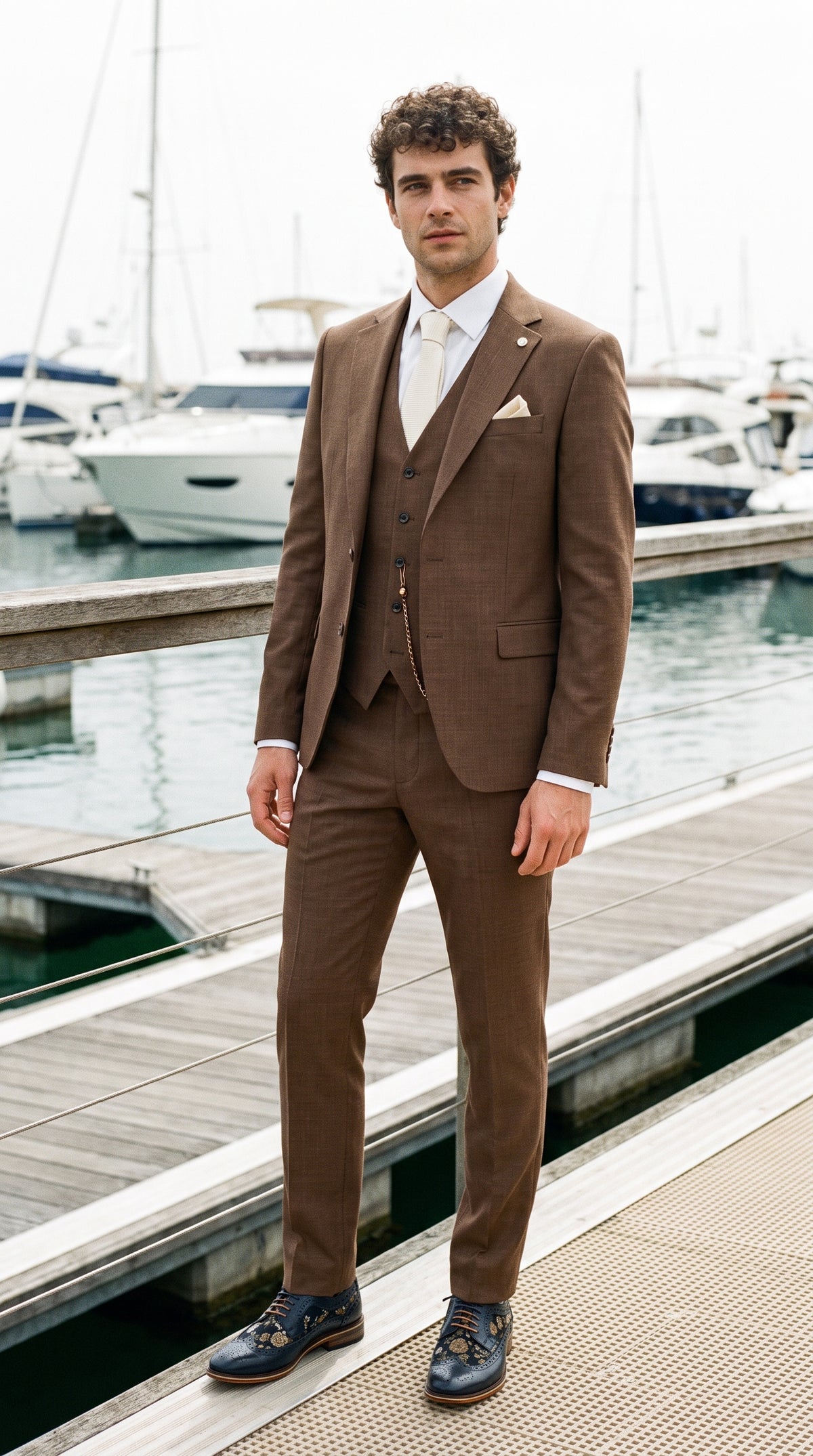 Look #307 styled with James Heren 3-delig Effen Bruin Pak met Klassieke Pasvorm