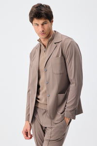 Herenblazer van zachte jersey in taupebruine, smart casual stijl
