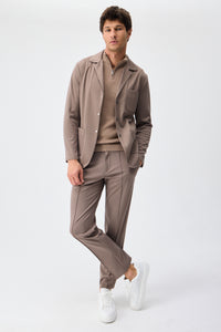 Herenblazer van zachte jersey in taupebruine, smart casual stijl