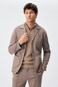 Herenblazer van zachte jersey in taupebruine, smart casual stijl