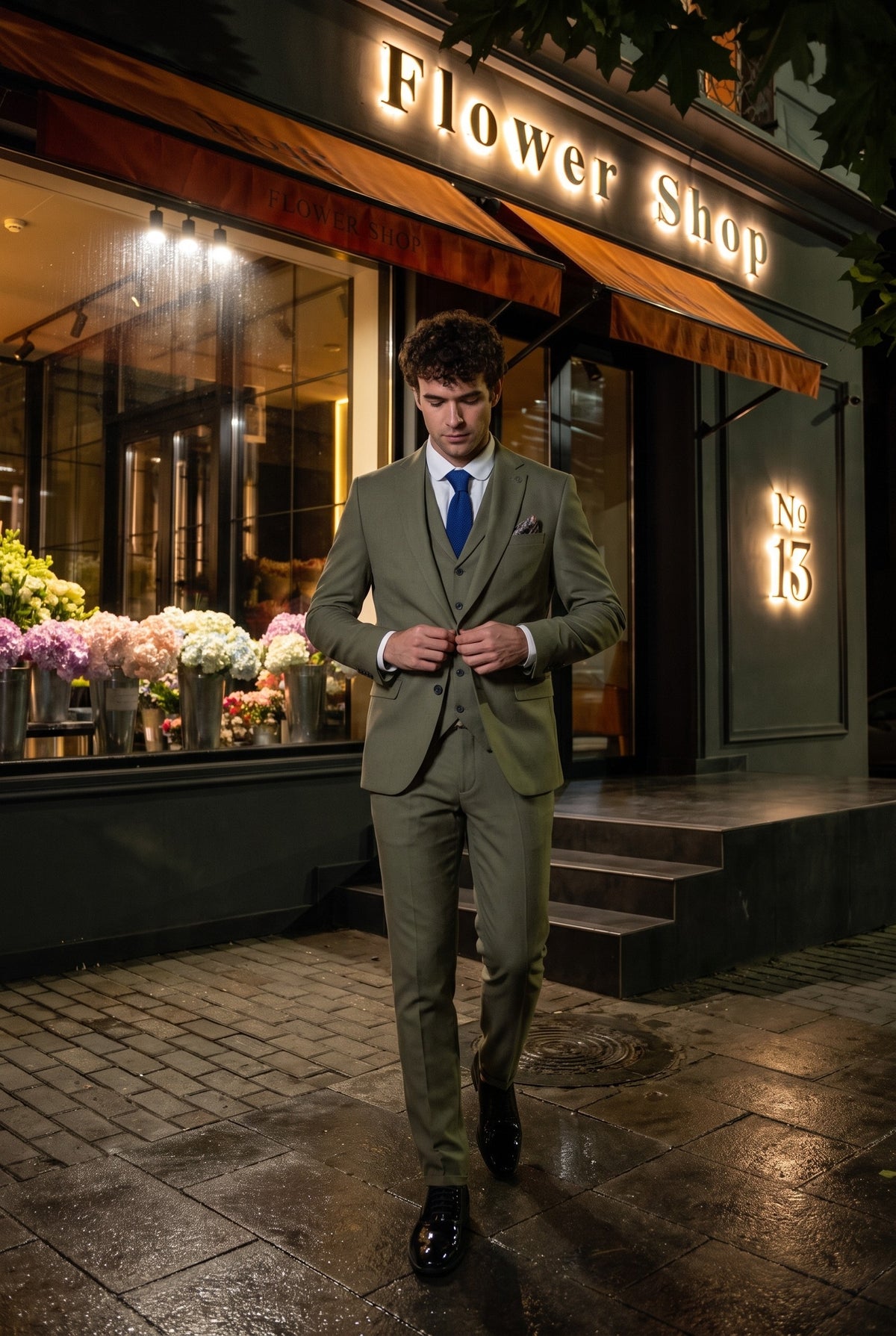 Look #158 styled with TP-22 Heren Sage 3-delig linnen zomertrouwpak