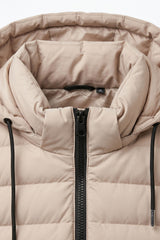 Beige heren pufferjack met capuchon, lichtgewicht gewatteerde jas met ritssluiting