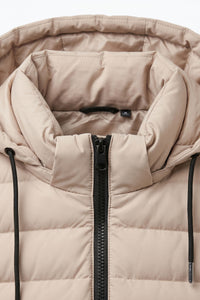 Beige heren pufferjack met capuchon, lichtgewicht gewatteerde jas met ritssluiting