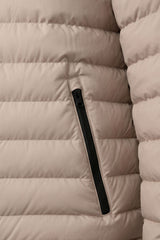 Beige heren pufferjack met capuchon, lichtgewicht gewatteerde jas met ritssluiting