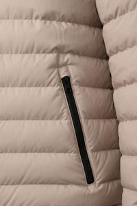 Beige heren pufferjack met capuchon, lichtgewicht gewatteerde jas met ritssluiting
