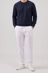 Herensweatshirt met ronde hals, lange mouwen en stretch, gemaakt van een marineblauwe katoenmix.