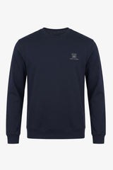 Herensweatshirt met ronde hals, lange mouwen en stretch, gemaakt van een marineblauwe katoenmix.