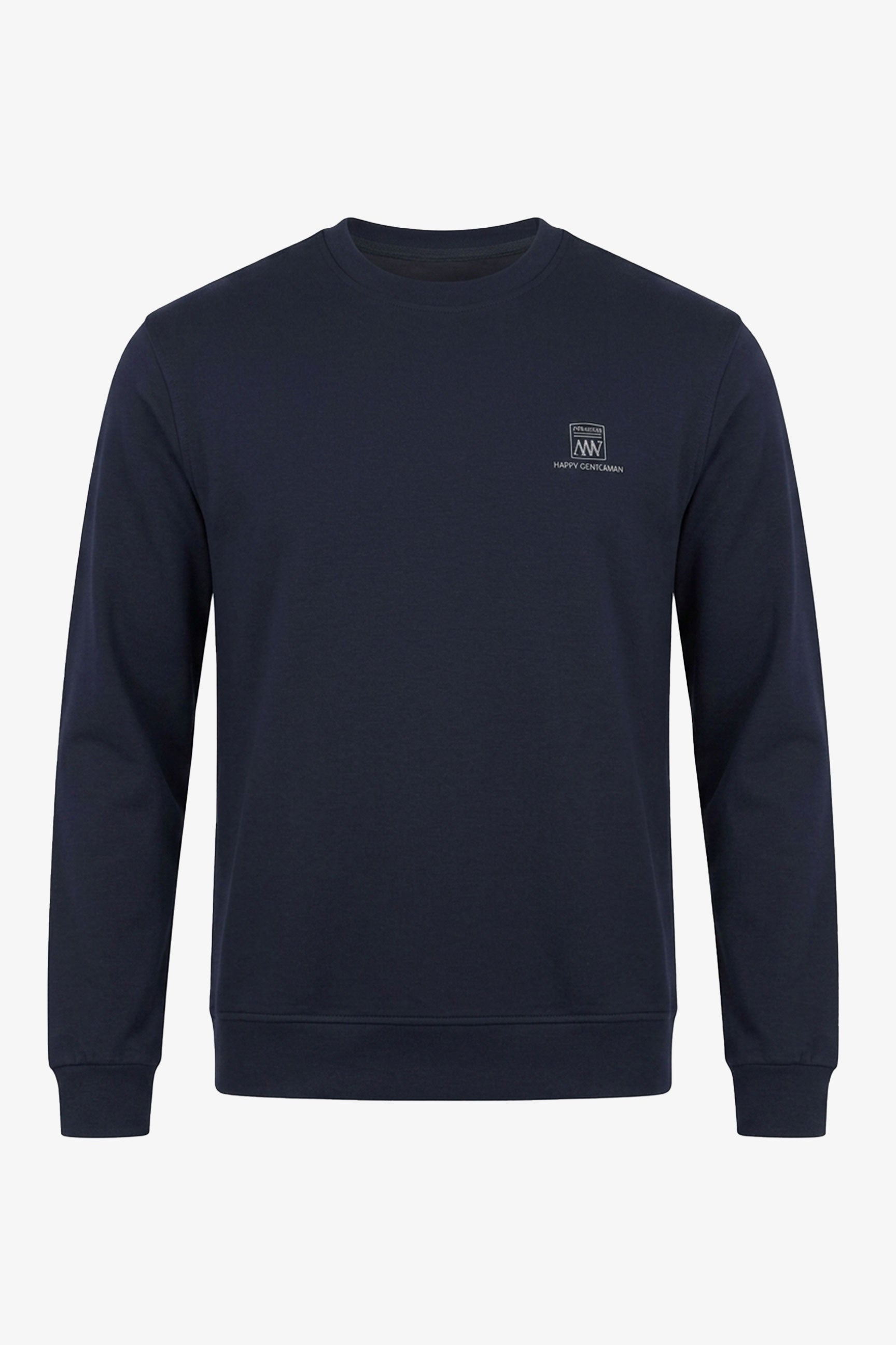 Herensweatshirt met ronde hals, lange mouwen en stretch, gemaakt van een marineblauwe katoenmix.