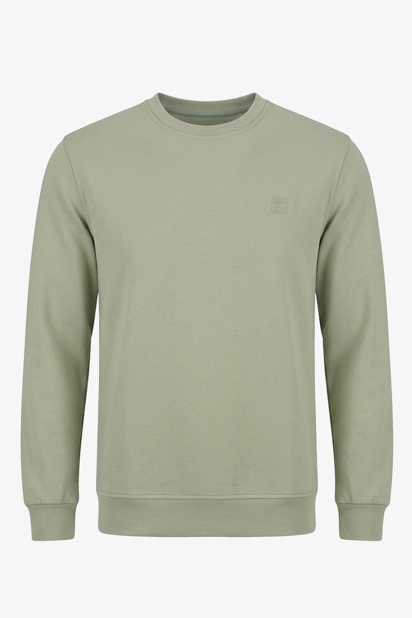 Herensweatshirt met ronde hals, lange mouwen en stretch, gemaakt van een saliegroene katoenmix.